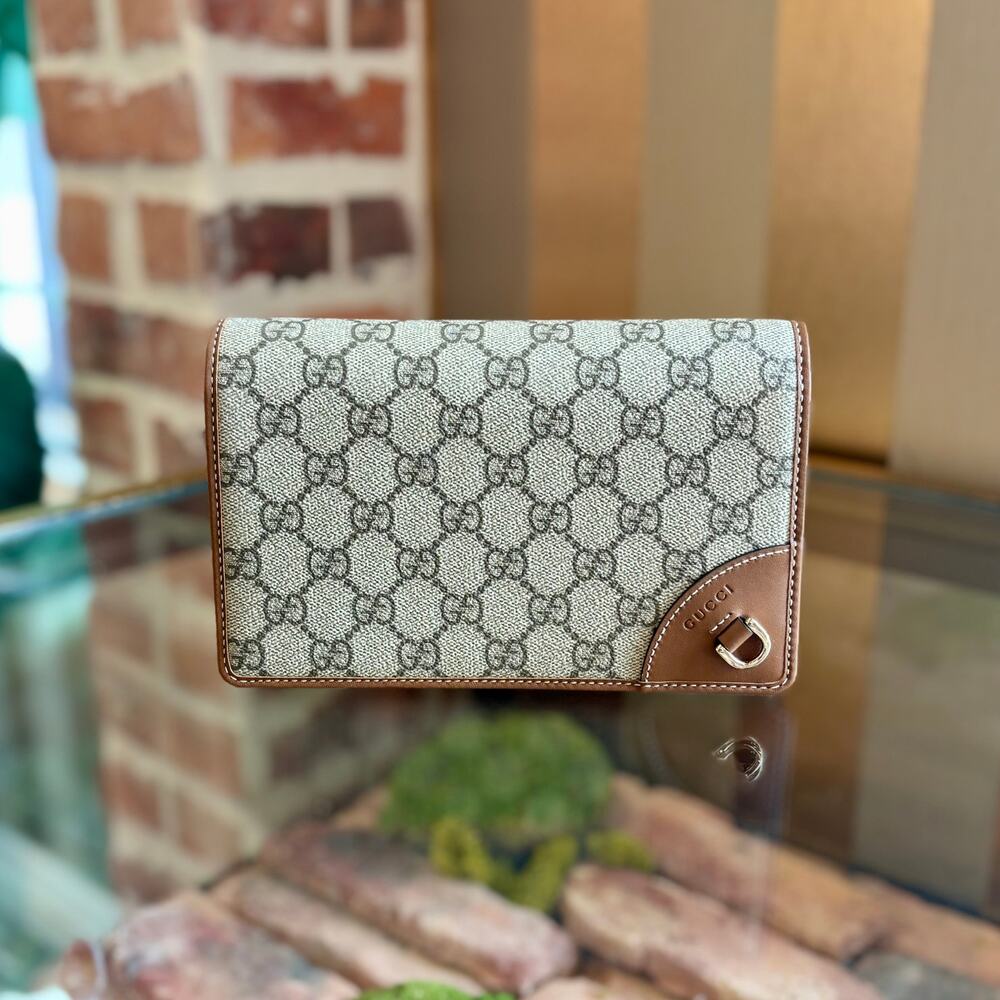 GUCCI GG Emblem Wallet with Leather Strap